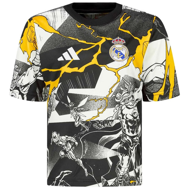 Real Madrid Kids Adidas x Marvel Warm Up Shirt 25/26 White/Black
